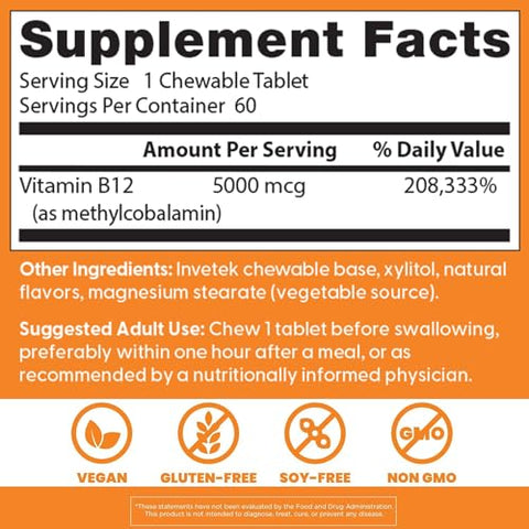 Doctor'S Best Chewable Vitamin B12 Methylcobalamin For Men & Women - Vitamin B 12 5000 Mcg Vit B-12 Supplement Vegan Gluten Free Non Gmo Fully Active Mixed Berries Flavor 60 Tablets
