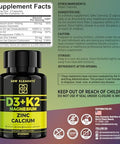 Elements Vitamin D3 K2 With Magnesium Glycinate + Zinc & Calcium Magnesium 1500Mg D3 10,000 Iu K2 (Mk7) 200Mcg Zinc 50Mg Calcium 50Mg Immunity, Bone & Recovery Support - Vegan, Non-Gmo