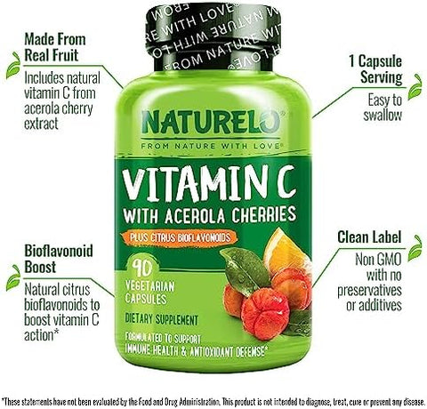 Naturelo Vitamin C Capsules 90 Count Vitamin B Complex 120 Count Bundle
