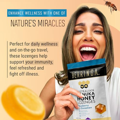Berringa Australian Manuka Honey Lozenges, Blueberry Cinnamon, MGO 900+, 5.3 oz, 30 count