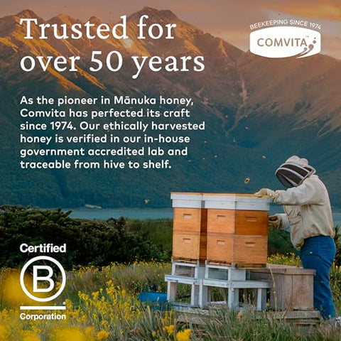 Comvita Manuka Honey UMF 18+ (MGO 696+) - Raw Manuka Honey New Zealand, Pure & Unpasteurized, Superfood for Immune Health, Use in Tea, Wild, Monofloral, Non-GMO - 250g (8.8 oz)