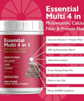 Celebrate Vitamins Essential Multi 4-In-1 Powder - Bariatric Multivitamin, 500Mg Calcium, 4G Fiber, 25G Protein Shake Mix - Chocolate Milk (14 Servings)