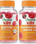 Lifeable Biotin Kids + Phosphatidylserine (Ps) Kids Gummies Bundle Great Tasting Vitamin Supplement Gluten Gmo Chewable Gummy