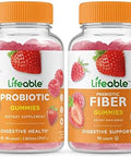 Lifeable Probiotic 2 Billion Cfu + Prebiotic Fiber 5G Gummies Bundle Great Tasting Vitamin Supplement Gluten Gmo Chewable Gummy