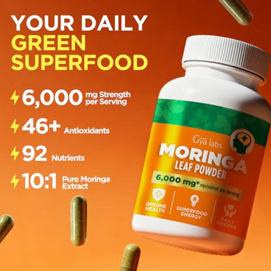 Gya Labs Moringa Capsules - 300 Capsules - Pure Moringa Powder For Energy Skin Immune & Gut Health - Green Superfood From Moringa Leaf Powder - Non-Gmo Additive-Free