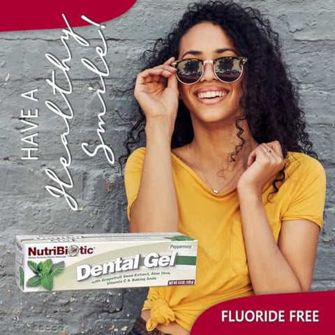 Nutribiotic â€“ Dental Gel Golden Peppermint 4.5 Oz With Gse Aloe Vitamin C & Baking Soda Vegan Biodegradable & Of Fluoride Gluten & Sodium Lauryl Sulfate / Sls
