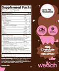 Wellah Grass-Fed Whey Protein Isolate Powder (Milk Chocolate) 30 Servings - With Prebiotics Enzymes & Probiotics 20G Of Protein 100 Calories Naturally Sweetened