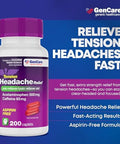 Gencare Tension Headache Relief Pain Reliever With Acetaminophen 500 Mg & Caffeine 65 Mg (200 Caplets) Best Value Bulk Extra Strength For Head Migraine Joint Pain & Body Ache Relief Medicine