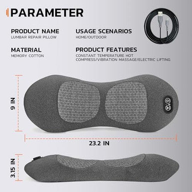 Dyhodu 3-In-1 Electric Back Massager Pillow Rechargeable Lumbar Support Cushion With Heat Vibration