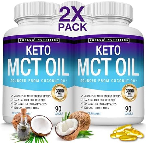 Toplux Keto Mct Oil Capsules 3000Mg Natural Pure Coconut Oil Extract Pills Source Of Energy Easy To Digest For Men Women 90 Softgels Supplement