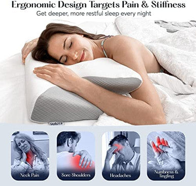 Sutera Dream Deep Contour Memory Foam Pillow Orthopedic Cervical Support For Neck Shoulder And Back Pain Relief Ergonomic Pillow For Side Back And Stomach Sleepers Washable Cover - White+Bag