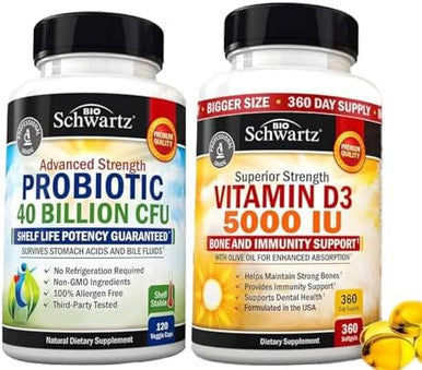 High Strength Vitamin D3 5000 Iu 125 Mcg (1 Year Supply) Plus 40 Billion Cfu Daily Probiotic Supplement (2 Month Supply)