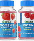 Lifeable Sugar Women'S Multivitamin + Biotin Gummies Bundle Great Tasting Vitamin Supplement Gluten Gmo Chewable Gummy