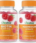 Lifeable Biotin + Magnesium Gummies Bundle Great Tasting Vitamin Supplement Gluten Gmo Chewable