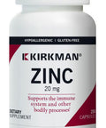 Kirkman - Zinc 20Mg - 250 Capsules - Immune Support - High Absorption - Hypoallergenic