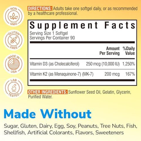 Vitamin D3 K2 10000 IU D3 and Akkermansia Muciniphila Probiotic 1 Billion TFU