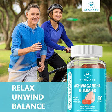Afxmate Ashwagandha Gummies & Vitamin D Gummies For Men & Women 120 Count Aswangdha Supplement (Non-Gmo Sugar Free & Gluten Free)