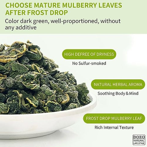 DOZO Natural Mulberry Leaf Tea Mulberry Leaves Tea 14.1oz/400g Sun-Dried Premium Mulberries Loose Leaves Sang Ye Healthy Herbal Tea Sugar Free Caffeine Free No Additives Ã¦Â¡â€˜Ã¥ÂÂ¶Ã¨Å’Â¶ Ã¦Â¡â€˜Ã¨â€˜â€°Ã¨Å’Â¶