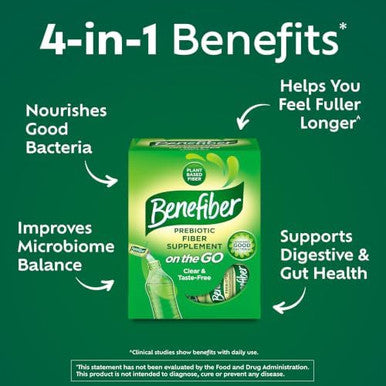 Benefiber On the Go Prebiotic GLP 1 Friendly Fiber Supplement Powder for Digestive Health Daily Fiber Unflavored 28 Sticks (3.92 Ounces)