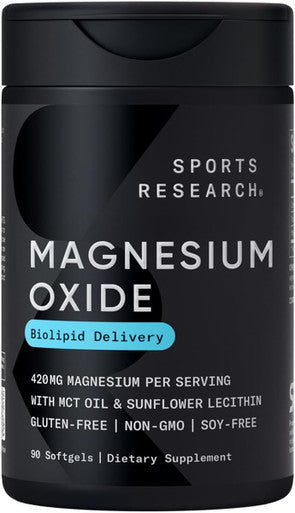 Sports Research Magnesium Oxide With Coconut Oil - Heart And Bone Health - Gluten Free, Non-Gmo, Soy - 90 Softgels