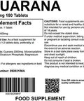 Guarana Extract 2000Mg 180 Tablets - Energy Supplement Natural Caffeine Focus And Alertness Vegan