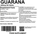 Guarana Extract 2000Mg 180 Tablets - Energy Supplement Natural Caffeine Focus And Alertness Vegan