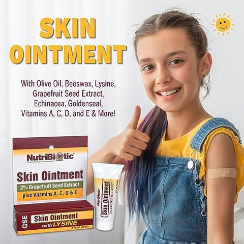 Nutribiotic â€“ Skin Ointment .5 Fl Oz With Gse Lysine Beeswax Ecea Goldenseal Vitamin E & More For Minor Skin Irritations & To Support Healthy Tissue Made Without Gluten & Gmos