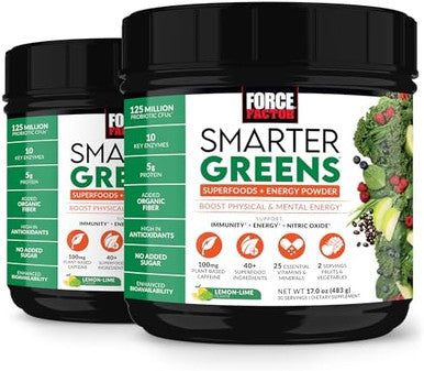 Force Factor Smarter Greens Superfoods + Energy Powder To Boost Energy & Support Digestion Gut Health Bloating Greens Powder With Digestive Enzymes Probiotics & Prebiotics Lemon Lime 30 Servings