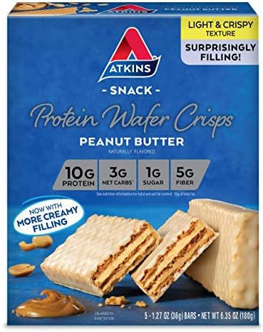 Atkins Creamy Vanilla Protein Shake 30G Protein 12 Count + Peanut Butter Protein Wafer Crisps 10G Protein 5 Count