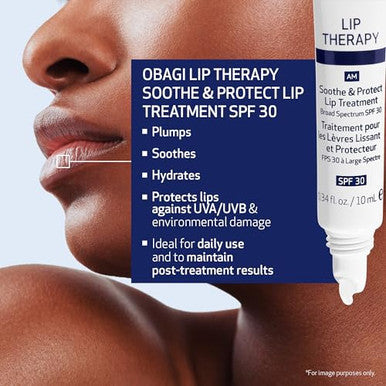 Obagi Lip Therapy Spf 30 Soothe & Protect Lip Balm Treat With Hyaluronic Acid Vitamin E & Peptides Visibly Plumps Soothes & Moisturizes Dry Lips & Protects Against Uva/Uvb Rays .34 Oz
