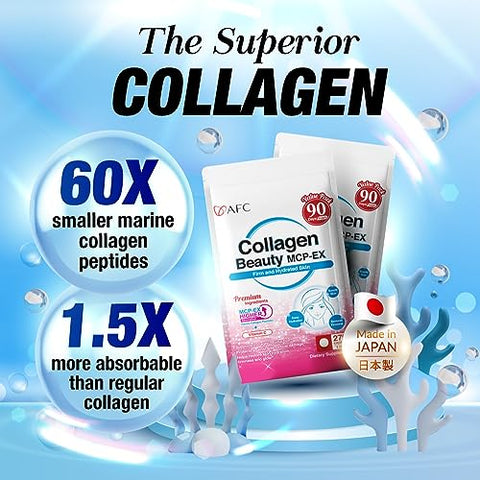 Afc Japan Collagen Beauty Mcp-Ex With Marine Collagen Peptide 1.5X Better Absorption Than Other Collagen For Anti-Aging Skin Hair Nails Bone And Joints For Women & Men 90 Days Supply