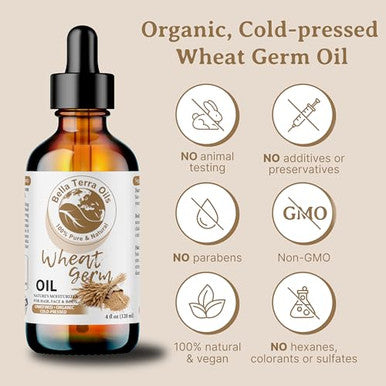 Bella Terra Oils - Organic Wheat Germ Oil 4Oz - A Symphony Of Vitamin E & C Pure Essence Of Face Oil Dive Into Natural Glow & Suppleness