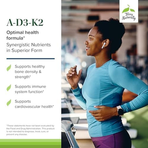 Terry Naturally A D3 K2 Healthy Supplement for Immune Support Heart Health and Bone Support Supplement for Strong Bones and Healthy Heart Includes Vitamins A D3 and K260 Softgels (60 Servings)