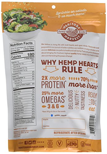 Manitoba Harvest Organic Hemp Seeds, 10g Plant Based Protein & 12g Omega 3 & 6 per Serving, Smoothies, Yogurt & Salad, Gluten Free & Non-GMO, Vegan Friendly, Kosher, Keto, Paleo, 16 Ounce (Pack of 6)