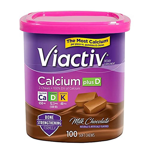 Viactiv Max Formula Calcium +Vitamin D3 Supplement for Bone Health Milk Chocolate 100 Soft Chews 6 Pack