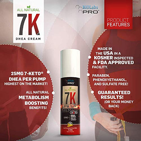 Biolabs Pro 7-Keto Dhea - Fat Burner - Natural 7K Dhea Cream - Metabolism Support - Maximum Strength Dhea Used By Men And Women For Lean Muscle And Fat Loss Support