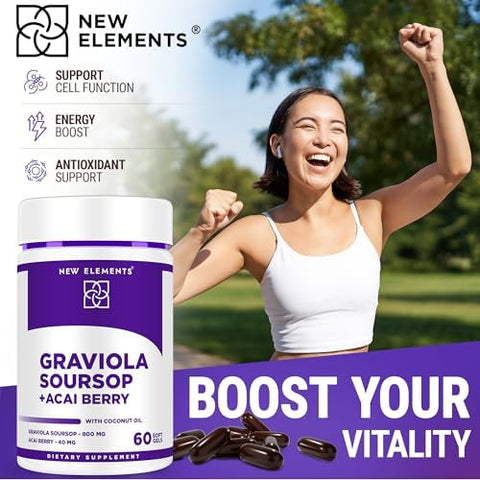 Elements Premium Graviola Soursop Extract 800Mg With Acai Berry 40Mg Powerful Antioxidant Support For Immune Health Cellular Function & Mood Regulation Non-Gmo Gluten- Sugar- Softgels