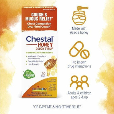 Boiron Chestal Honey Adult Cold And Cough Syrup For Nasal And Chest Congestion Runny Nose And Sore Throat Relief 6.7 Fl Oz (Pack Of 2)