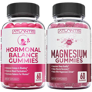 Hormonal Balance & Magnesium Gummies For Muscle Cramps, Pms Gummies Alleviate Bloating & Mood Swings, Magnesium Helps Prevent Cramps & Promotes Muscle Recovery - 60 Vegan Gummies Per Bottle