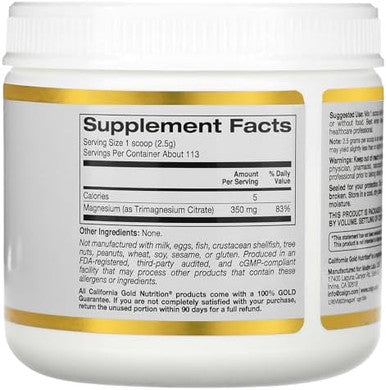 California Gold Nutrition Magnesium Powder Beverage As Magnesium Citrate Unflavored Pure Powder 10 Oz (283 G)