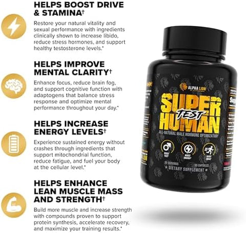 Alpha Lion Superhuman Test " Natural Testosterone Booster For Men Boost Energy Drive Muscle Strength & Mental Focus With Primavie Shoden Ashwagandha & Testosurge