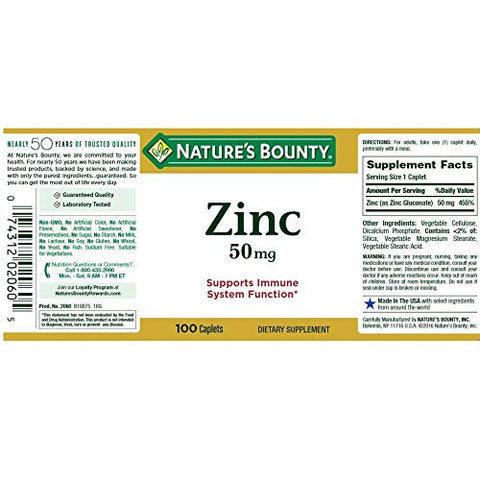 NatureS Bounty Zinc 50 Mg Caplets 100 Ea Pack Of 6