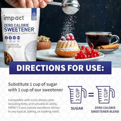 Impact Allulose, White Monk Fruit & Erythritol Sweetener Blend - Gluten Free, Zero Calories, Keto, Vegan, Non-GMO - 1 is to 1 Sugar Substitute - 2lbs