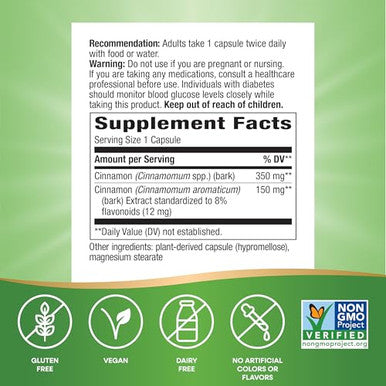 Nature'S Way Cinnamon Premium Extract Supports Carbohydrate Metabolism Non-Gmo Project Verified Standardized To 8 Flavonoids 60 Vegan Capsules (Packaging May Vary) 2 Pack
