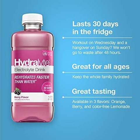Hydralyte Electrolyte Oral Hydration Ready-To-Drink Solution Berry 33.8 Ounce Bottle