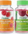 Lifeable Collagen & Biotin + Moringa Leaf Gummies Bundle Great Tasting Vitamin Supplement Gluten Gmo Chewable Gummy