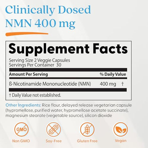 Doctor'S Best Nmn Supplement For Women & Men - Supports Nad Production & Cellular Energy Beta Nicotinamide Mononucleotide 200 Mg Per Capsule Vegan Non Gmo 60 Veg Caps