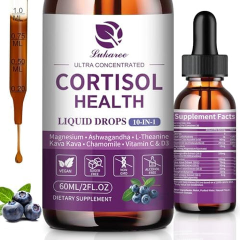 Lukaree Cortisol Supplements For Women 10 In 1 Cortisol Reducer Detox With Ashwagandha Ltheanine Kava Kava Magnesium Lower Cortisol Mood Focus Sleep Support 2 Fl.Oz Blueberry Flavor