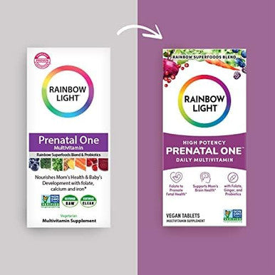 Rainbow Light Prenatal One High Potency Daily Multivitamin With Folate, Ginger And Probiotics Supports Mom And Baby From Conception To Nursing Vegan, 150 Tablets, Pack May Vary