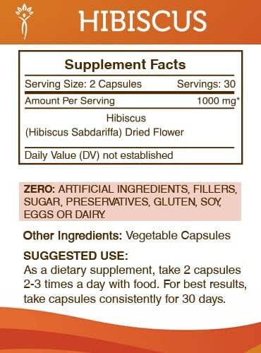 Secrets of the Tribe Hibiscus 60 Capsules, 1000 mg, Hibiscus (Hibiscus Sabdariffa) Dried Flower (60 Capsules)